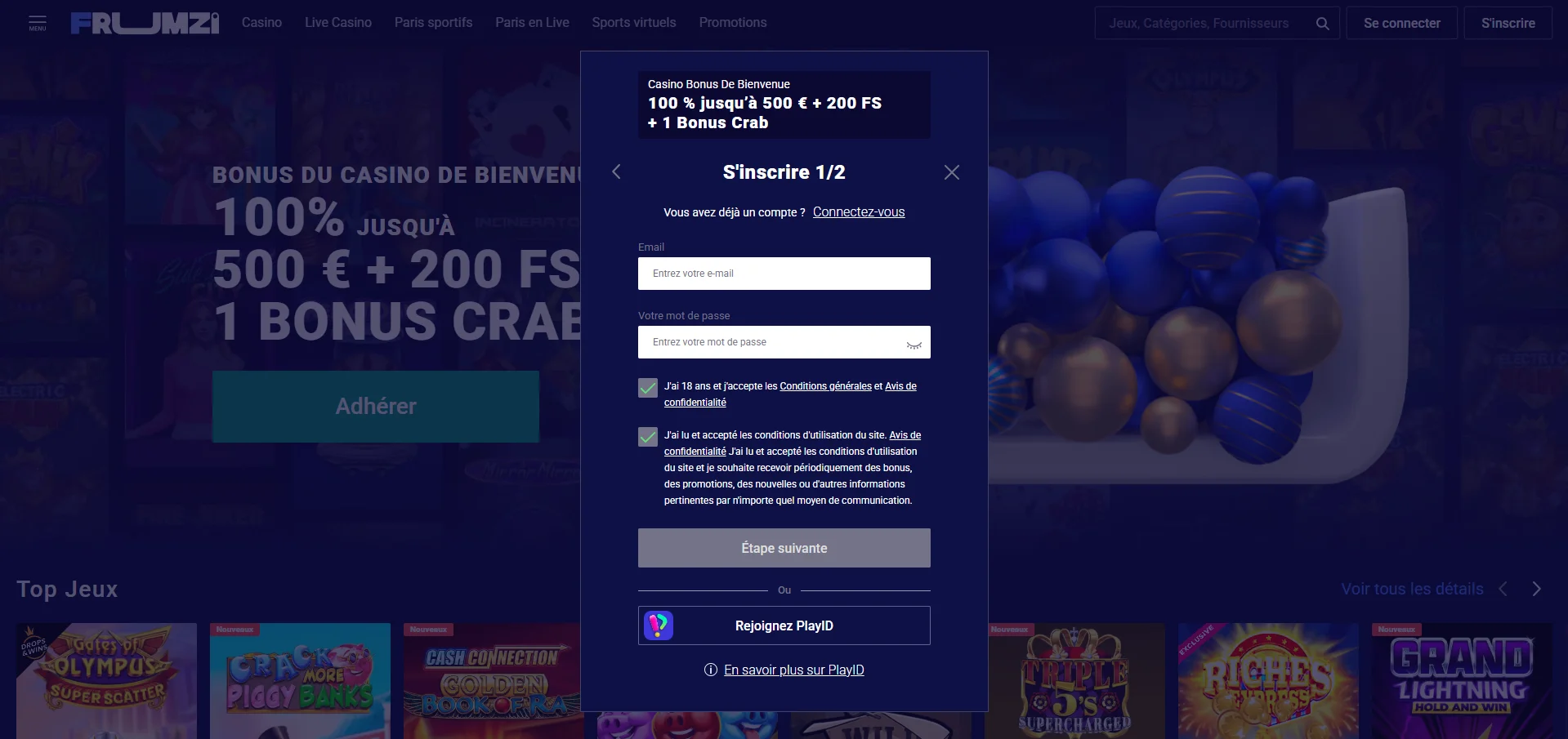 Comment s'inscrire sur l'appli Frumzi Casino