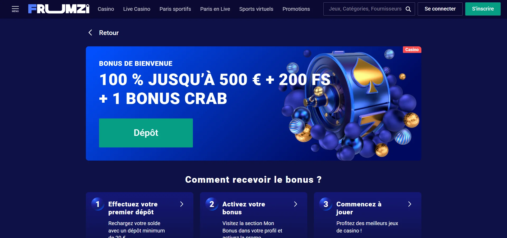 Frumzi Casino : bonus de bienvenue
