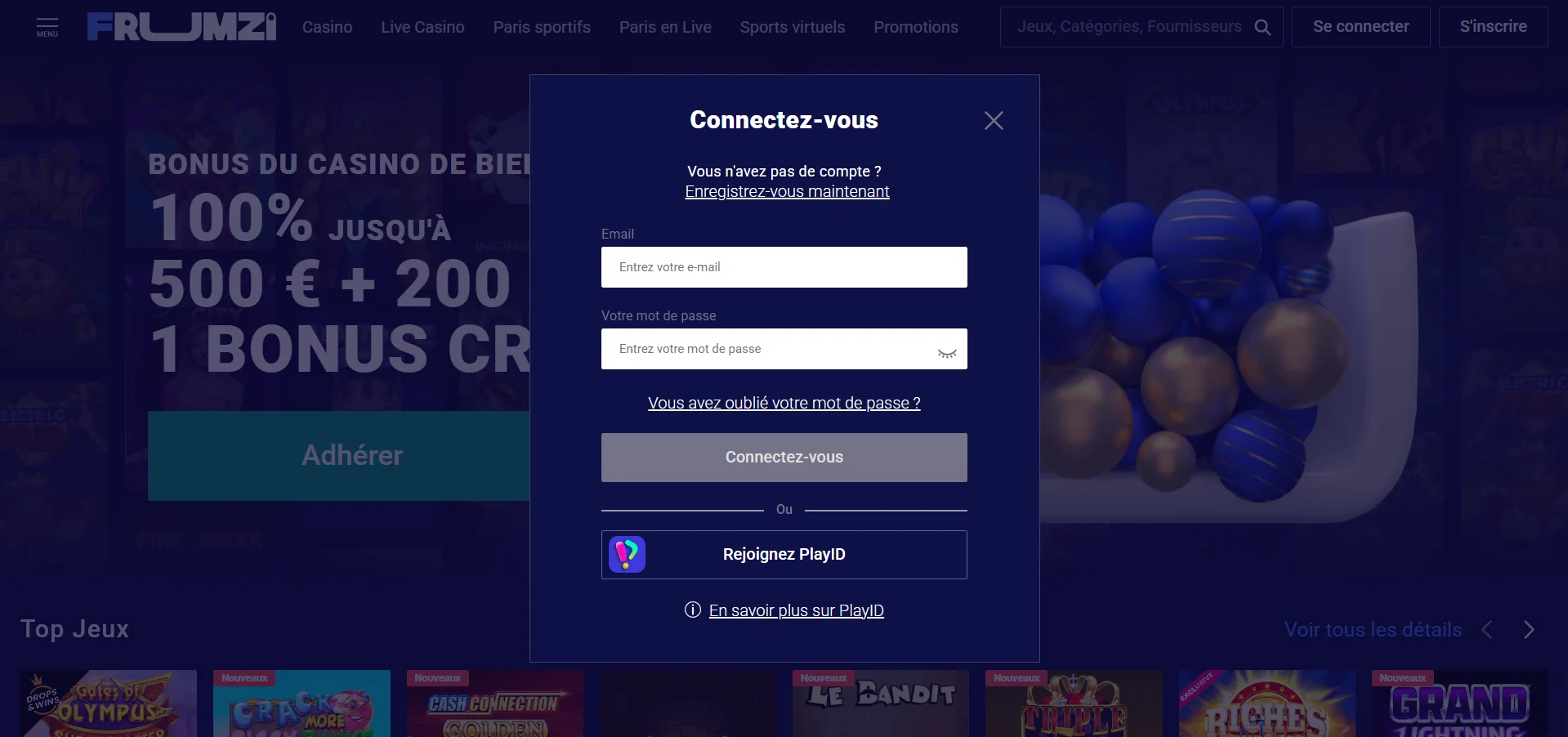 Frumzi Casino : connexion à l'application